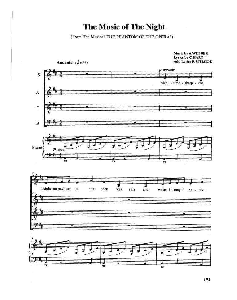 The Music of The Night（合唱 正谱）