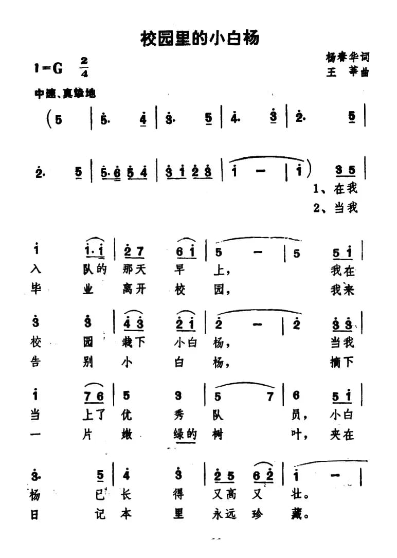 校园里的小白杨（杨春华词 王莘曲）