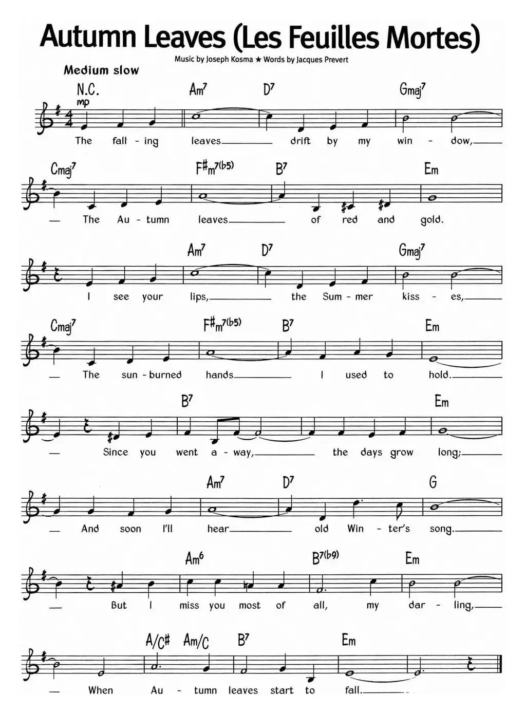 蓝调音乐：Autumn Leaves（Les Feuilles Mortes）