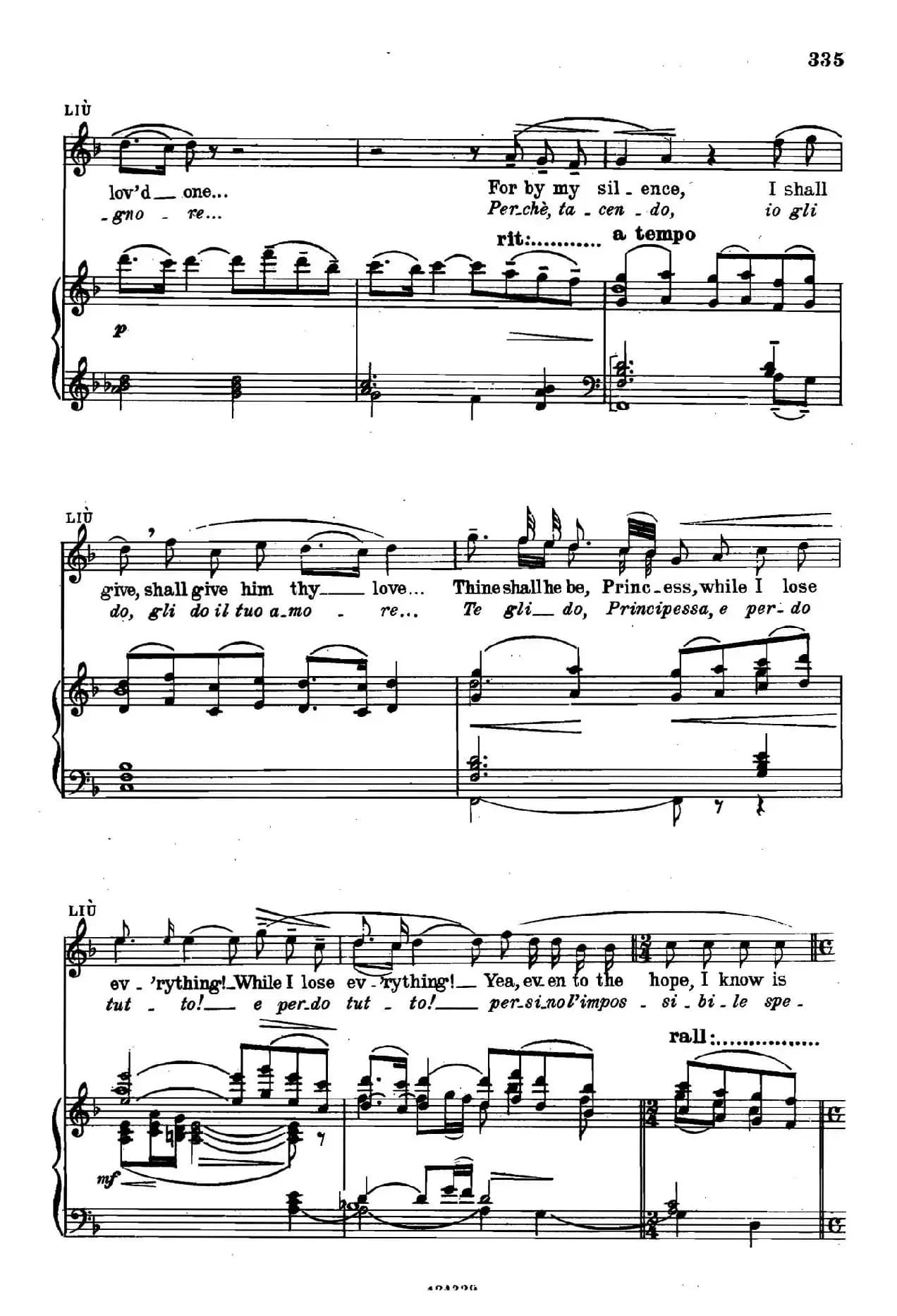 《图兰朵公主》三幕五场歌剧（英意双语）全谱（钢琴伴奏谱 P335——354）