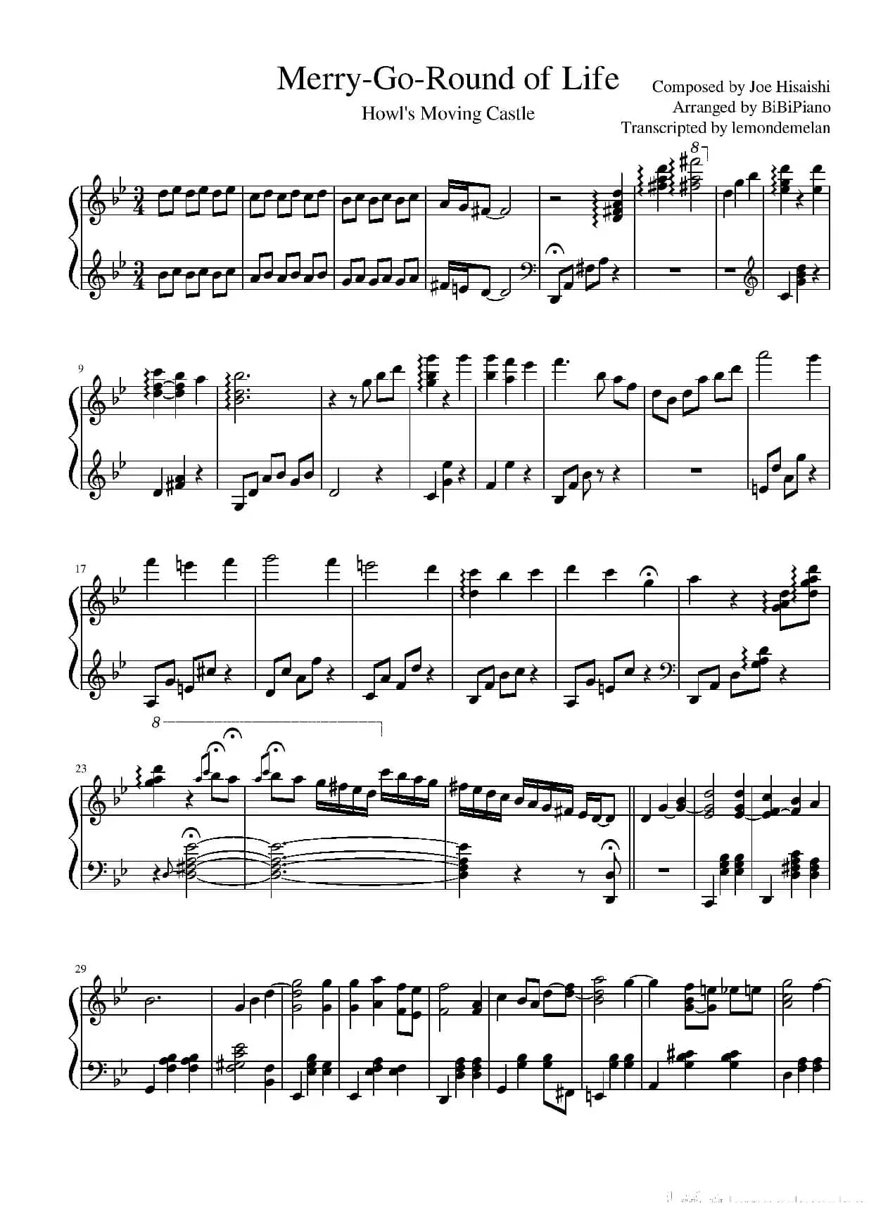 Merry-Go-Round of Life（人生的旋转木马）【《哈尔的移动城堡》主题曲】（BiBiPiano钢琴版）