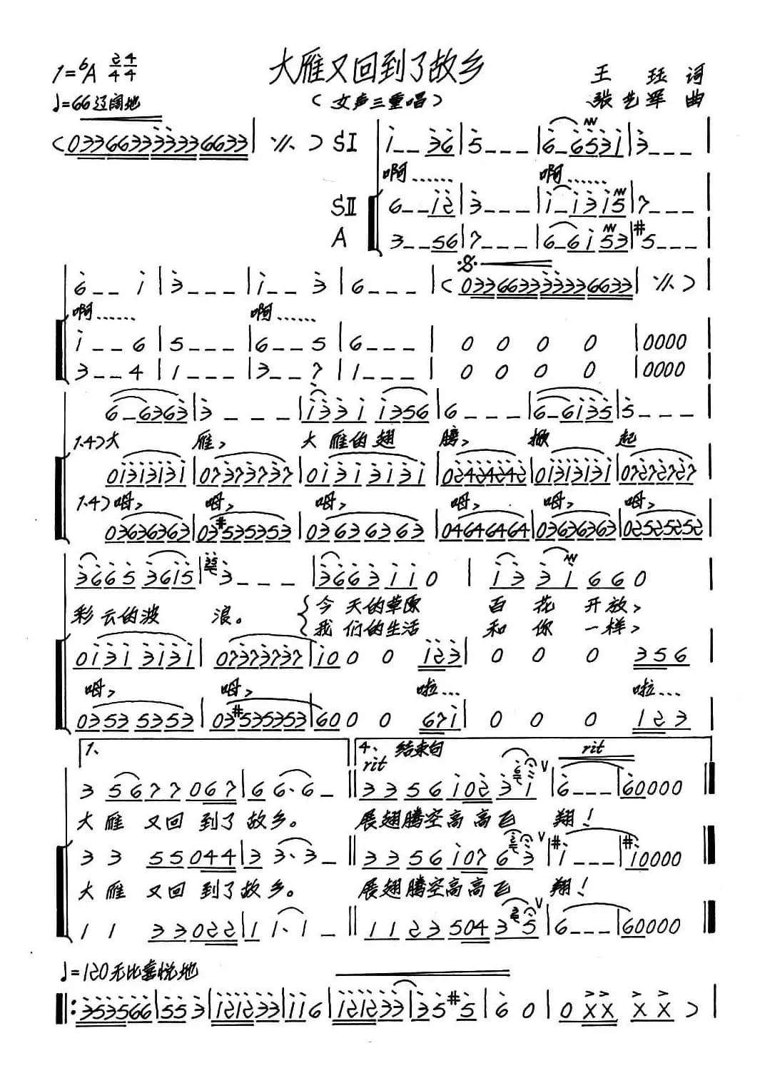 大雁又回到了故乡（合唱）