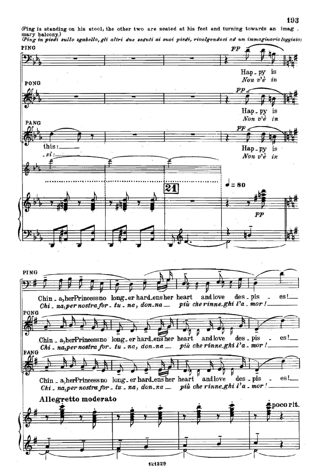 《图兰朵公主》三幕五场歌剧（英意双语）全谱（钢琴伴奏谱 P195——213）