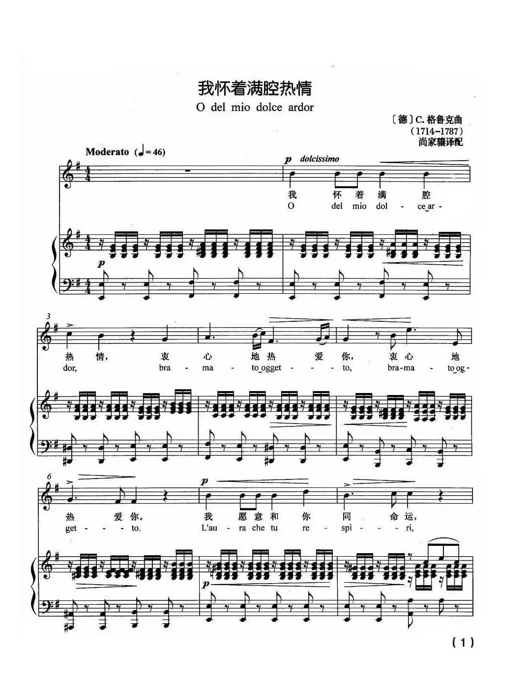 [意] 我怀着满腔热情（中外文对照、正谱）