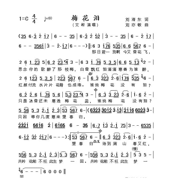 梅花泪（刘海东词 刘亦敏曲）