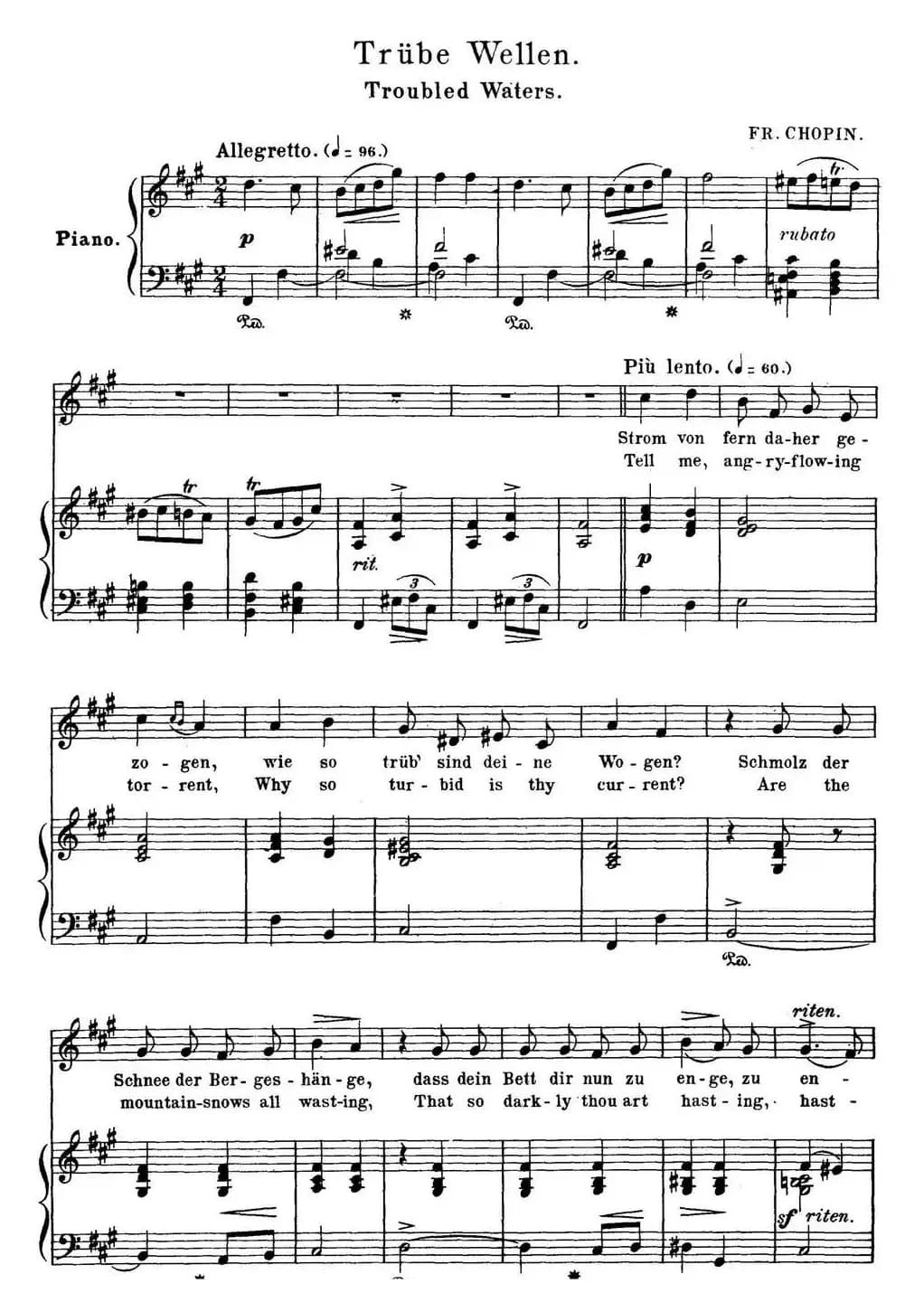 Chopin-17 Polish Songs Op.74，No.3（Trube Wellen. Troubled Waters.）（钢琴伴奏谱）