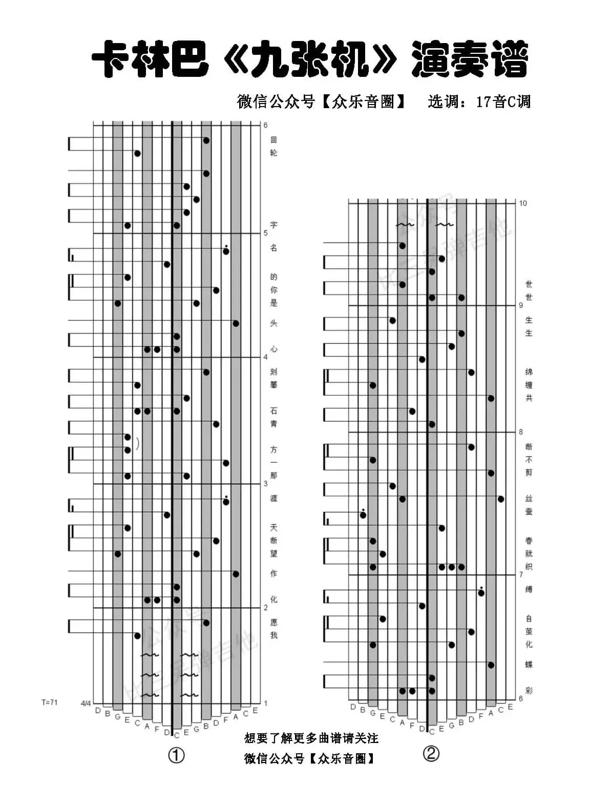 九张机（拇指琴卡林巴琴专用谱）