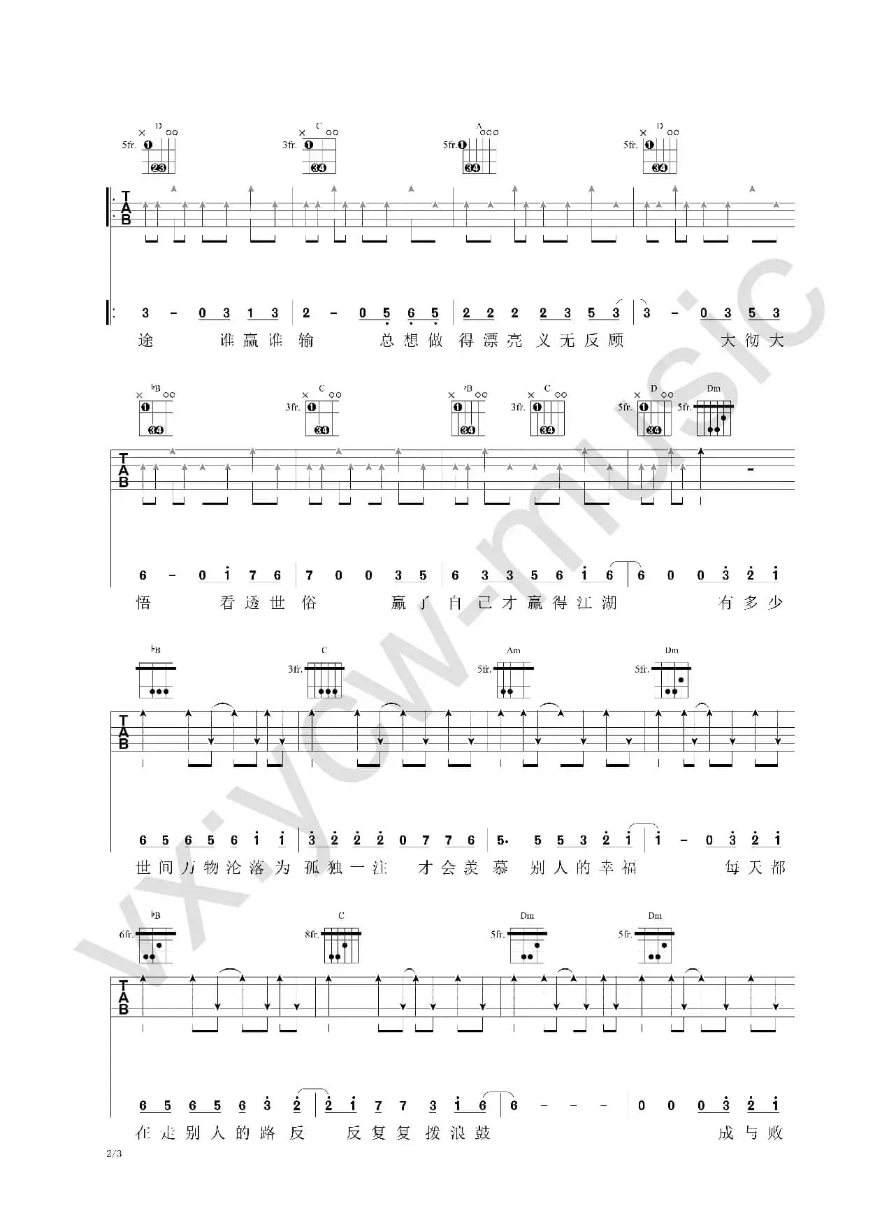 赢在江湖  F调 （吉他谱简谱）