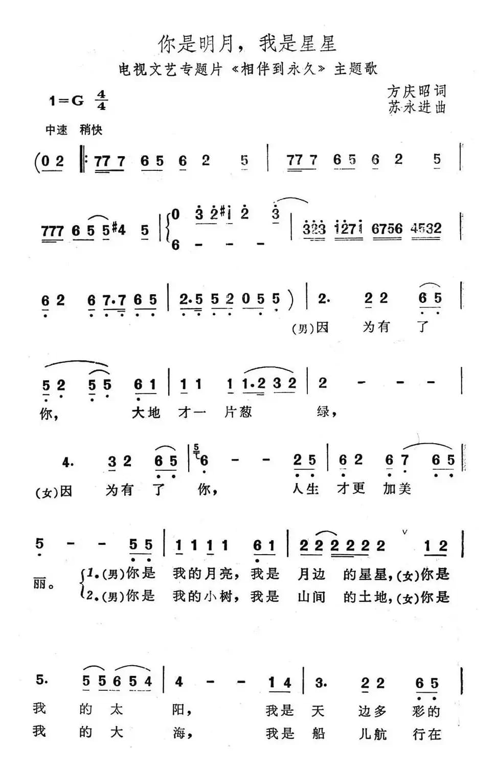 你是明月，我是星星（电视文艺专题片《相伴到永久》主题歌）
