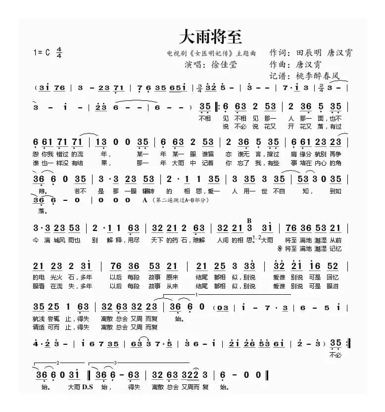 大雨将至(电视剧《女医明妃传》主题曲)