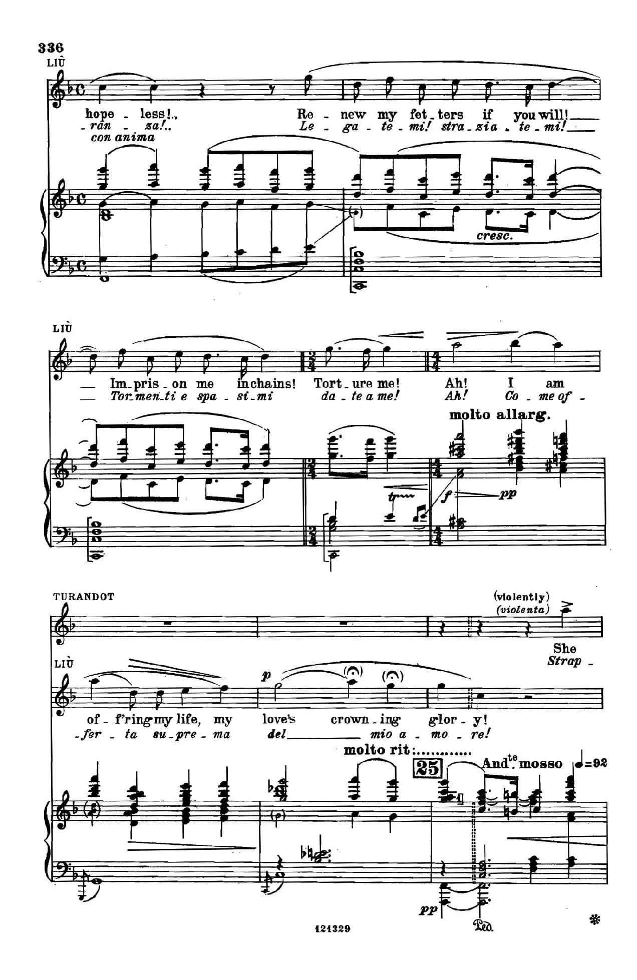 《图兰朵公主》三幕五场歌剧（英意双语）全谱（钢琴伴奏谱 P335——354）