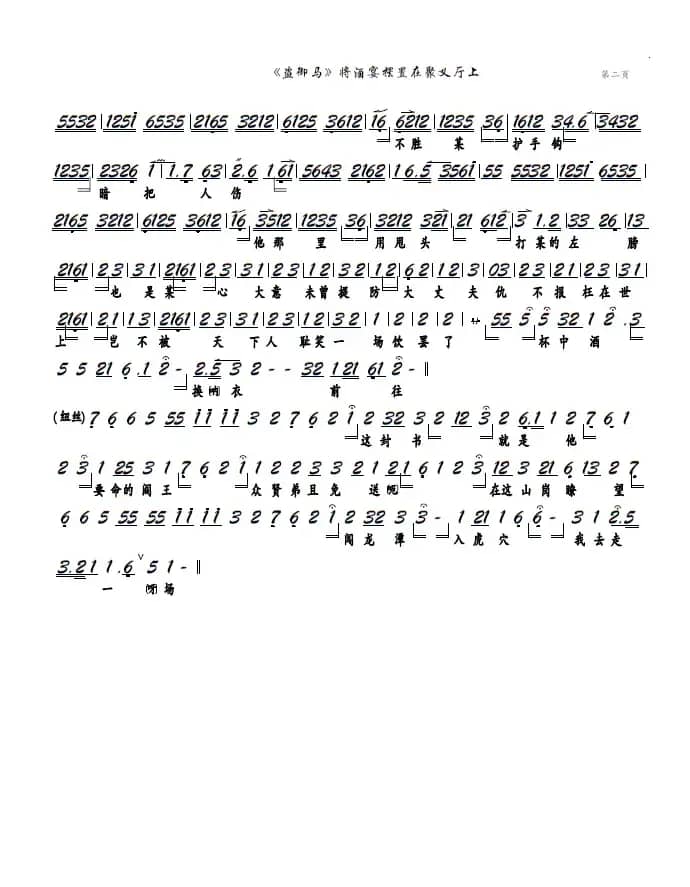 《盗御马》将酒宴摆置在聚义厅上（京剧《盗御马》选段，京胡谱）