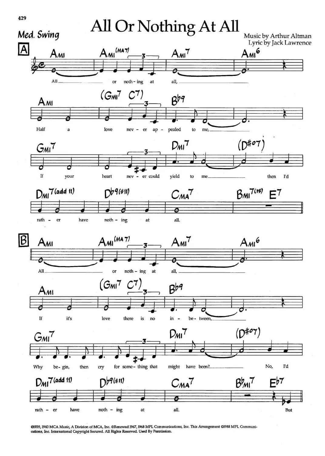 All Or Nothing At Al（带和弦五线谱）