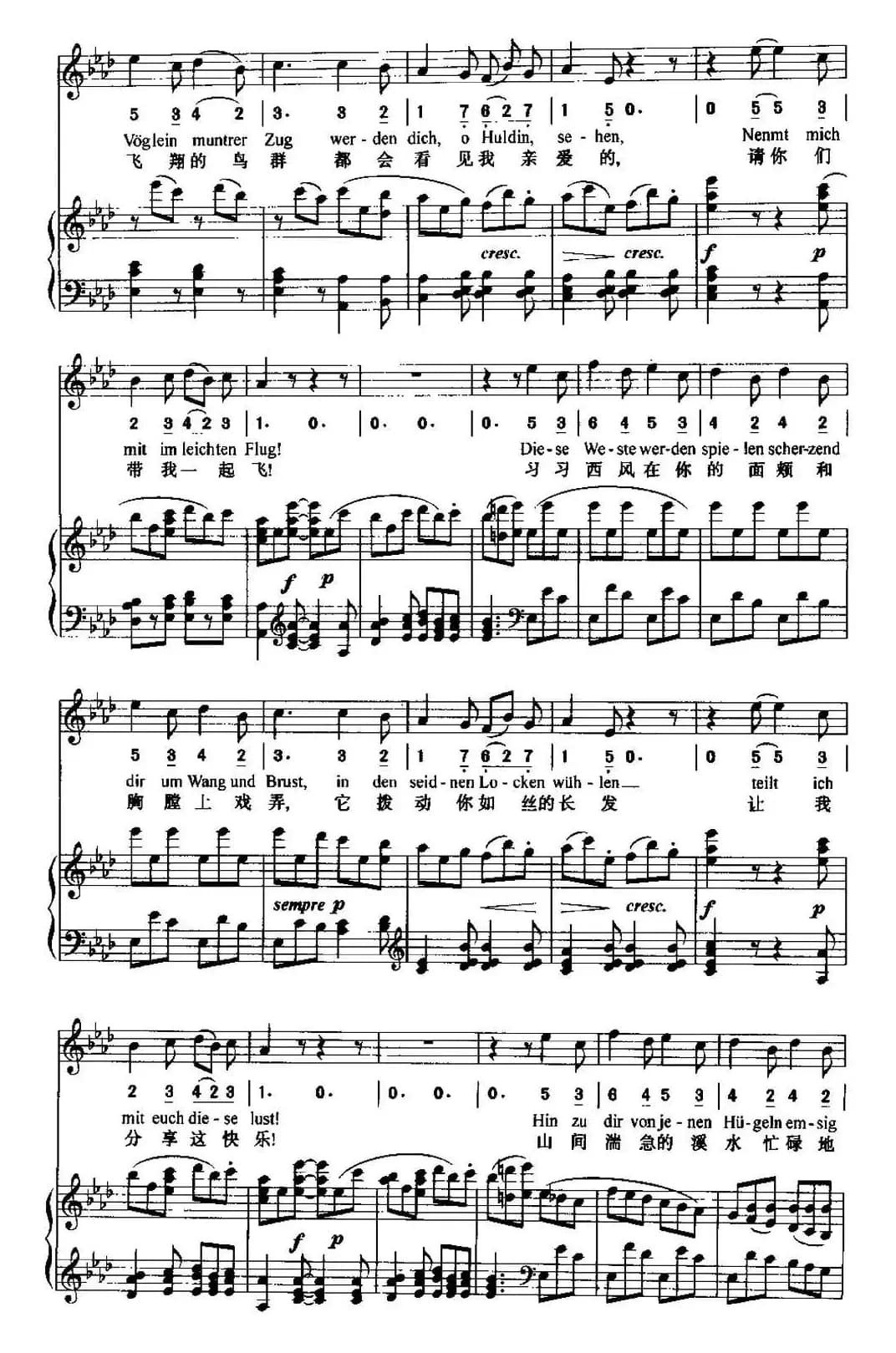 致远方的恋人（中外文对照、线简谱混排版）