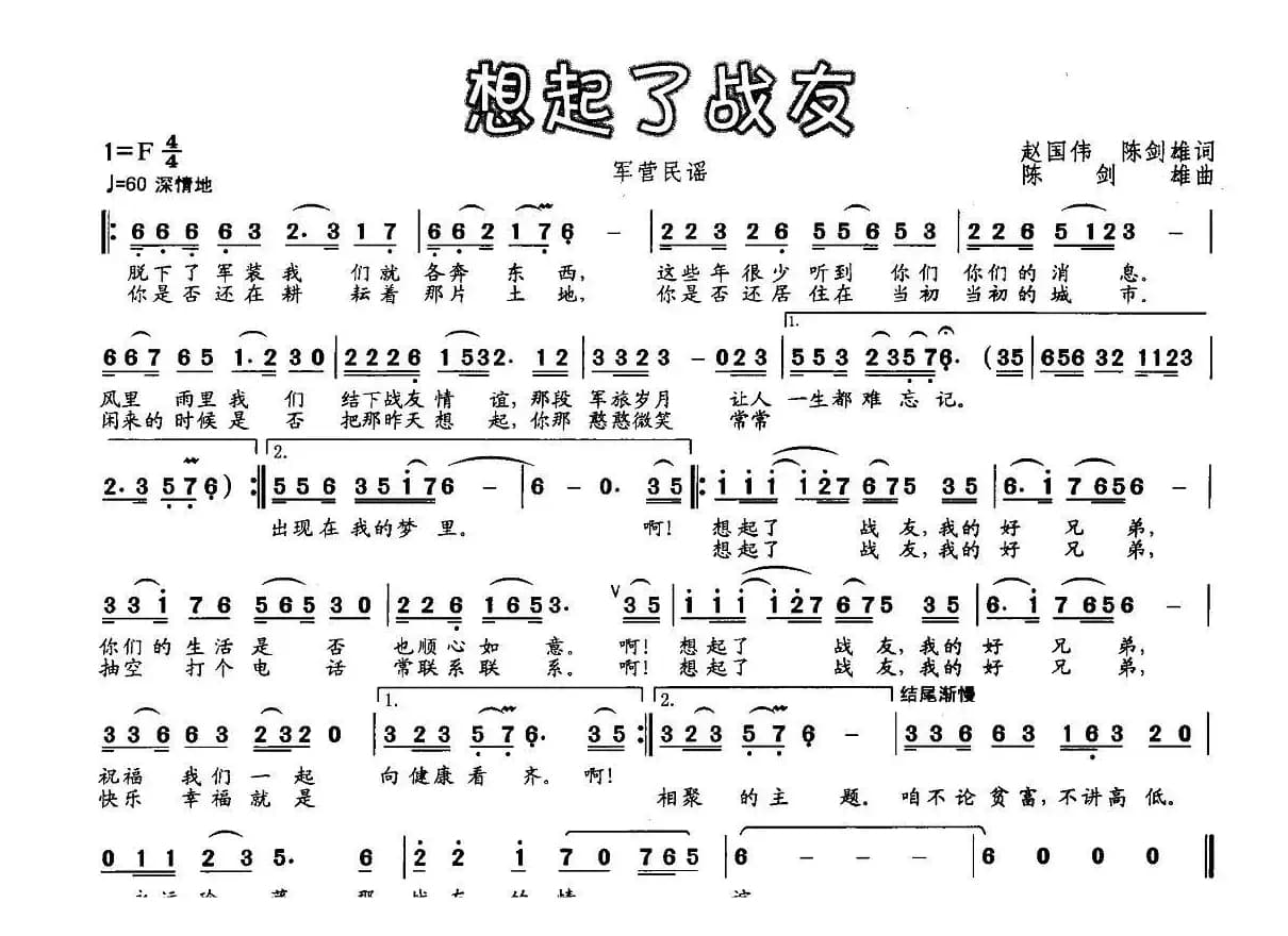想起了战友(赵国伟 陈建雄词 陈建雄曲)