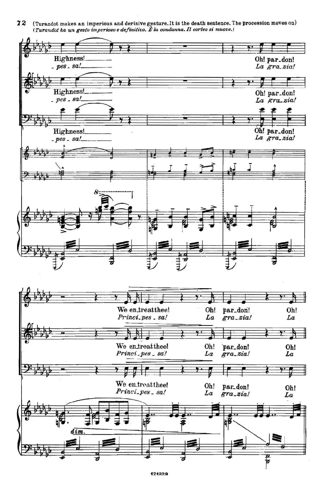 《图兰朵公主》三幕五场歌剧（英意双语）全谱（钢琴伴奏谱 P75——100）