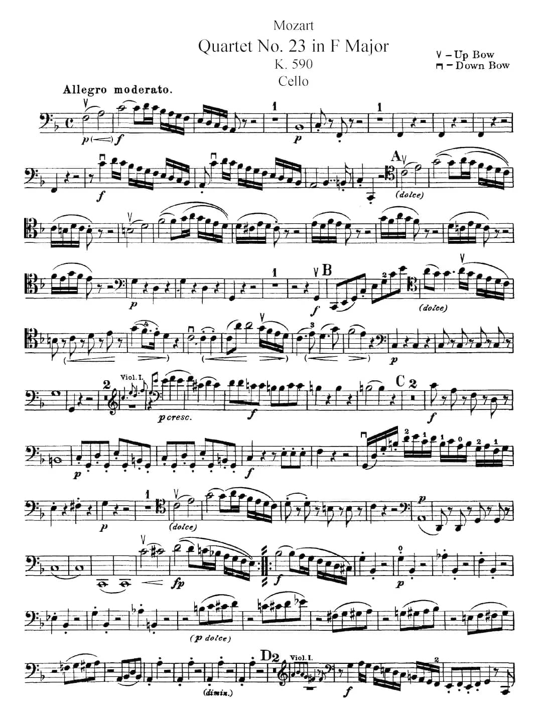 Mozart《Quartet No.23 in F Major，K.590》（Cello分谱）