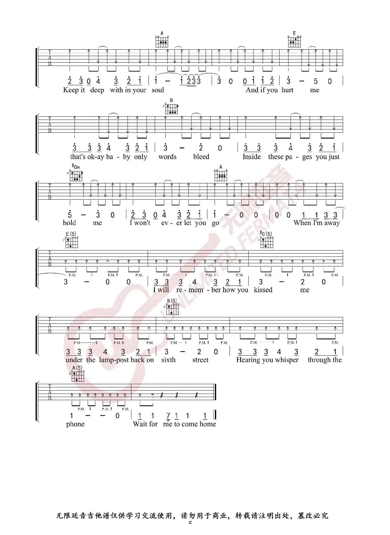 Ed Sheeran黄老板 Photograph 原版吉他谱 弹唱六线谱（无限延音编配）