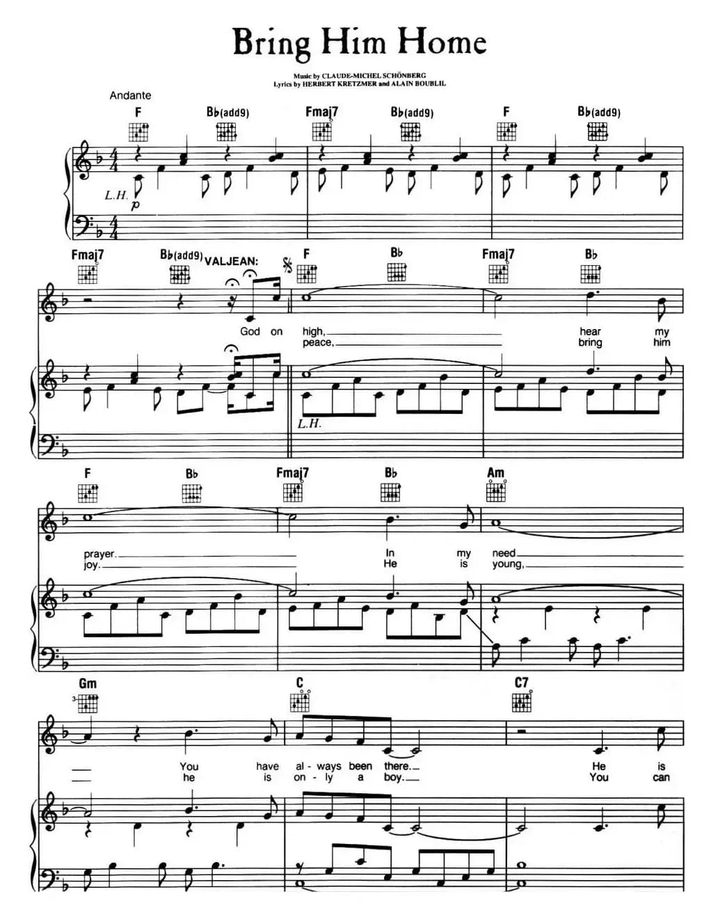 Bring Him Home (音乐剧《悲惨世界》(Les Miserables)选曲、正谱 )