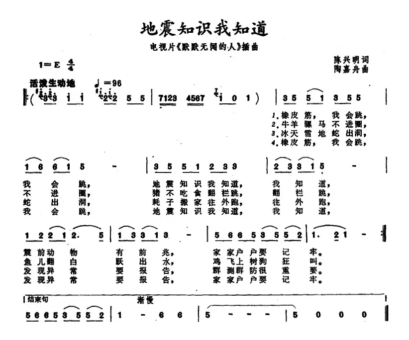 地震知识我知道（电视片《默默无闻的人》插曲）