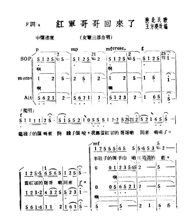 红军哥哥回来了（女声合唱）