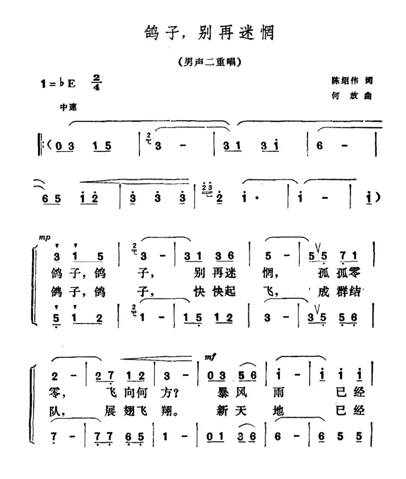 鸽子，别再迷惘（男声二重唱）