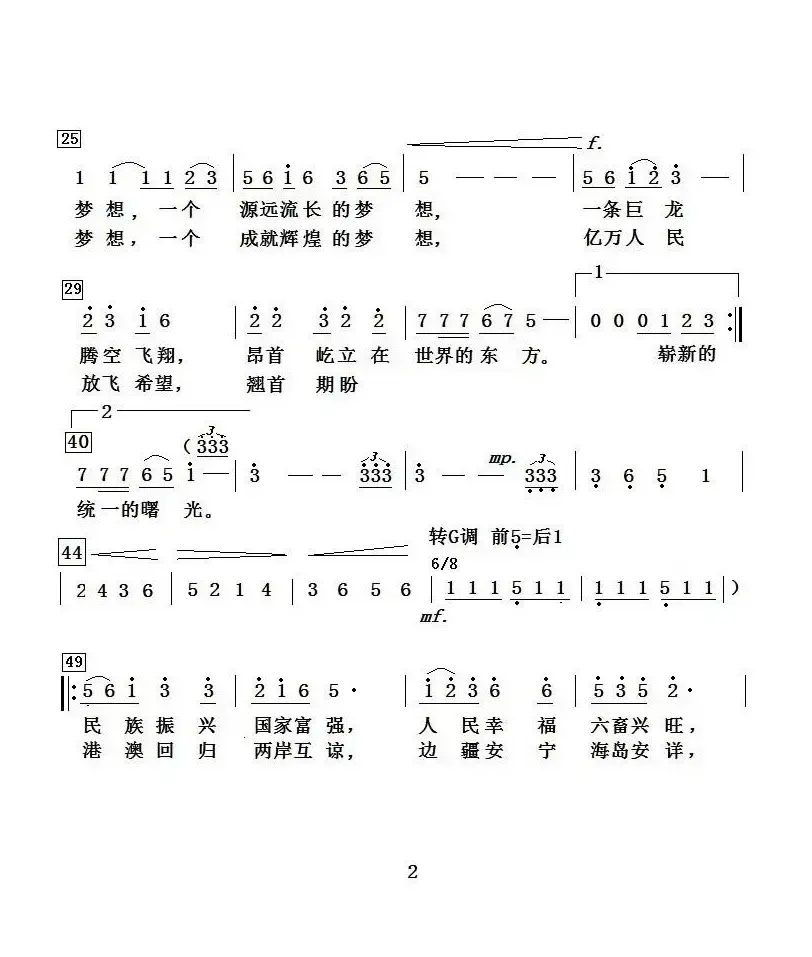 中国梦（杨永杰 刘正宽词 项道荣曲、独唱+伴唱）