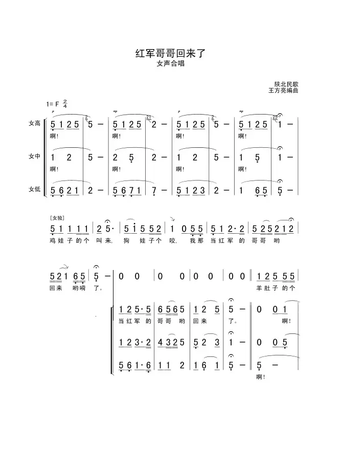 红军哥哥回来了（女声合唱）