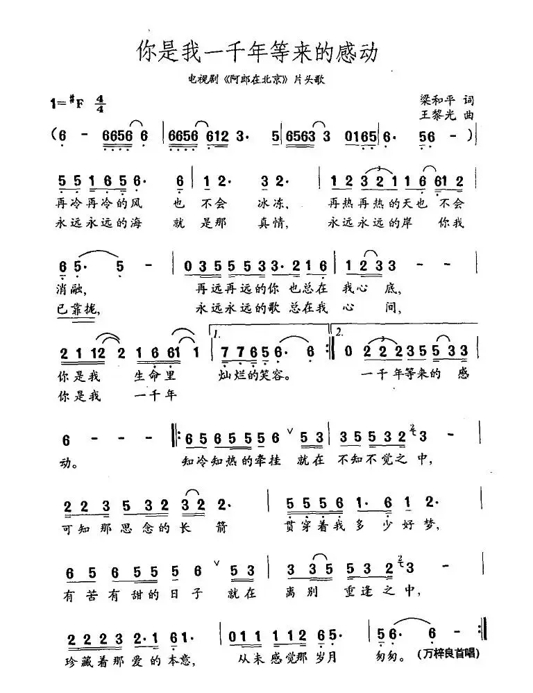你是我一千年等来的感动（电视剧《阿郎在北京》片头歌）