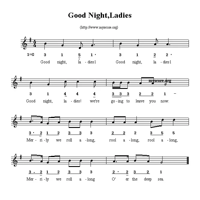 Good night,ladies（线简谱混排版、英文儿歌）