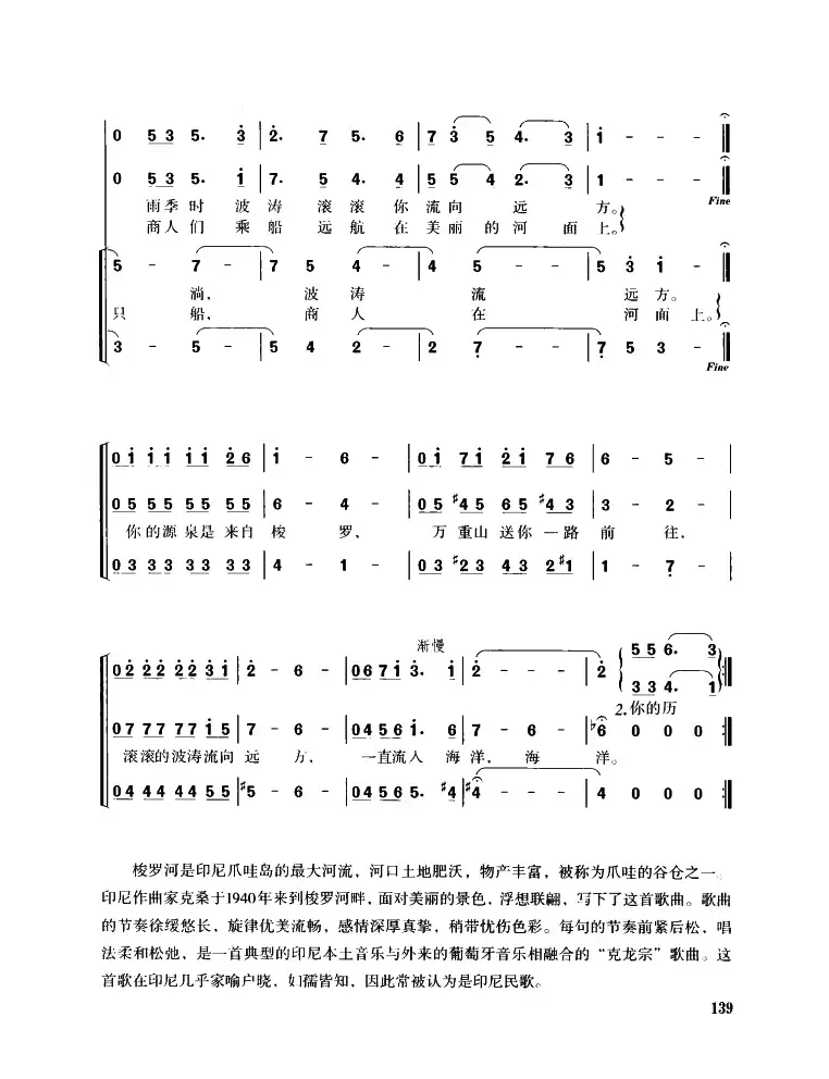 [印尼]梭罗河（领唱、重唱、同声二部和三部合唱）