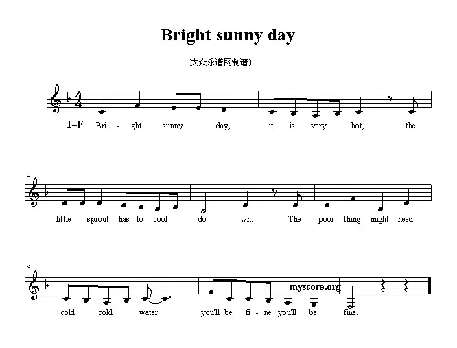 Bright sunny day（英文儿歌、五线谱）