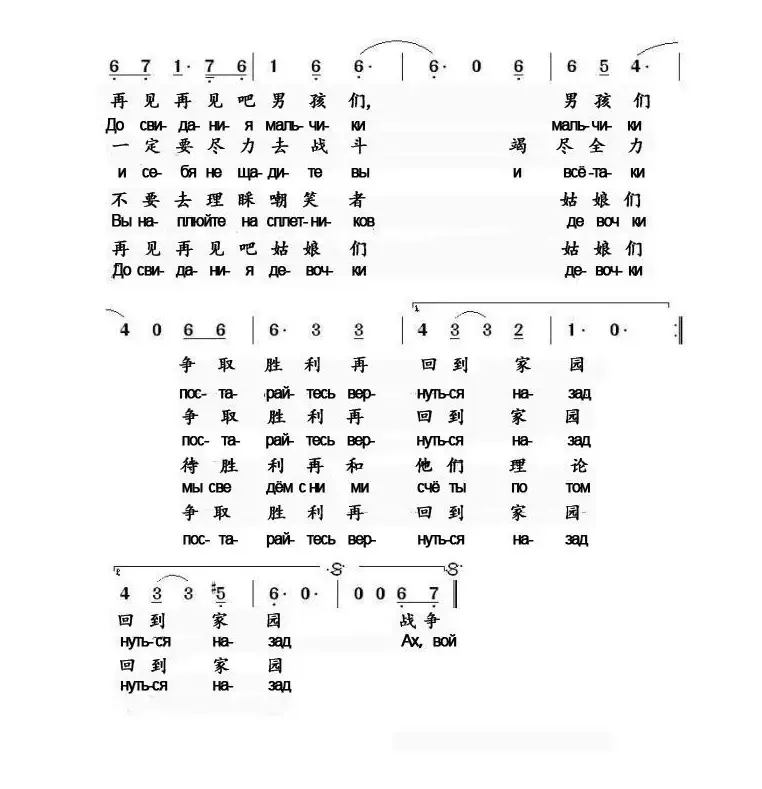 [前苏联]再见吧男孩们（中俄文歌词）