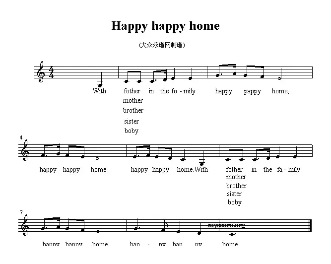 Happy happy home（英文儿歌、五线谱）