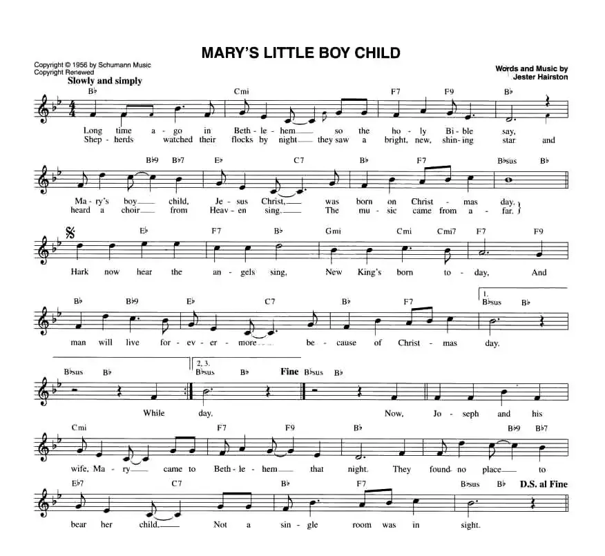 MARY'S LITTLE BOY CHILD（五线谱）