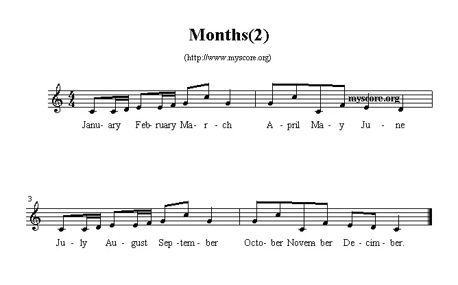 Months（英文儿歌、五线谱）