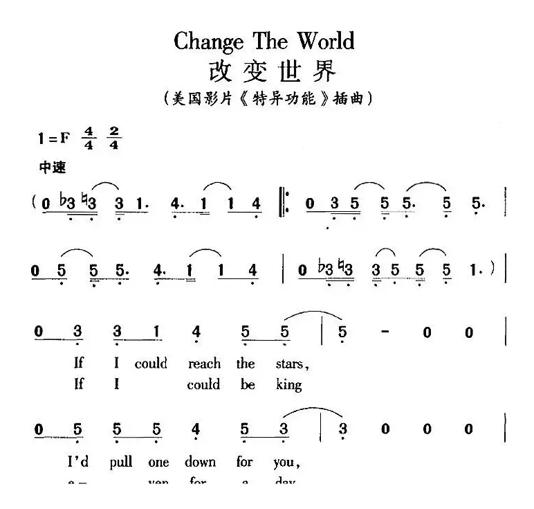 Change The World 改变世界（美国影片《特异功能》插曲）