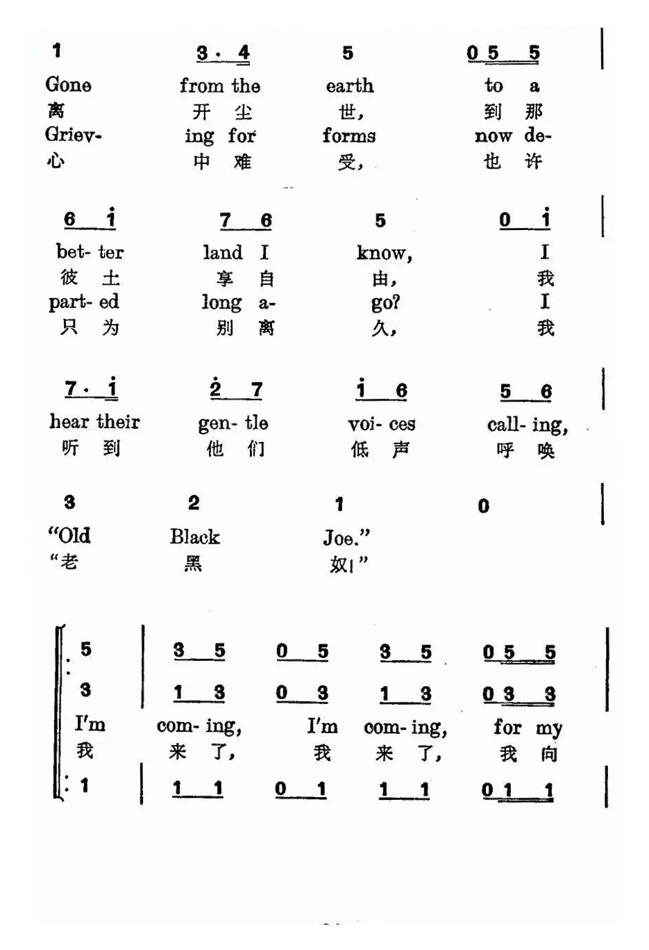 [美] 老黑奴（三声部、中英文对照）