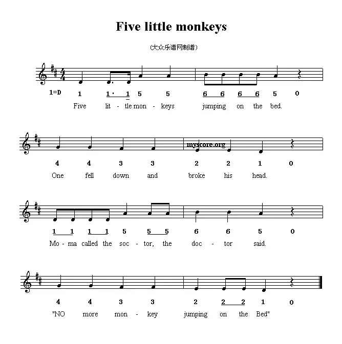 Five little monkeys（五只小猴 [英文儿歌]）