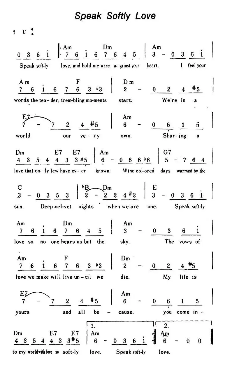 [美]Speak Softly Love（轻轻地说一声“爱”、带和弦）