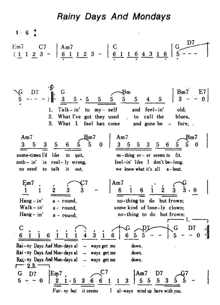 [美]Rainy Days And Mondays（雨天和星期一、带和弦）