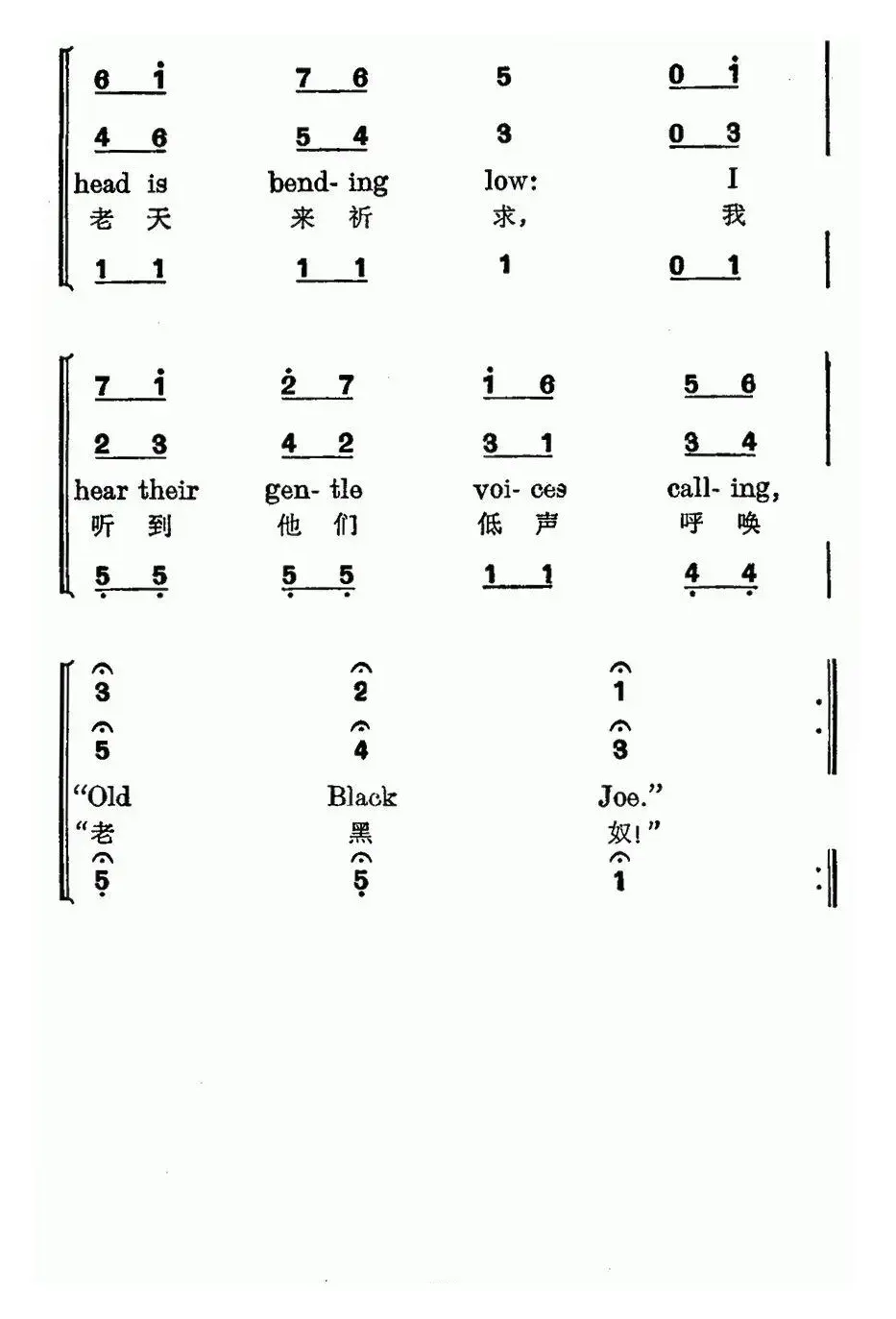 [美] 老黑奴（三声部、中英文对照）