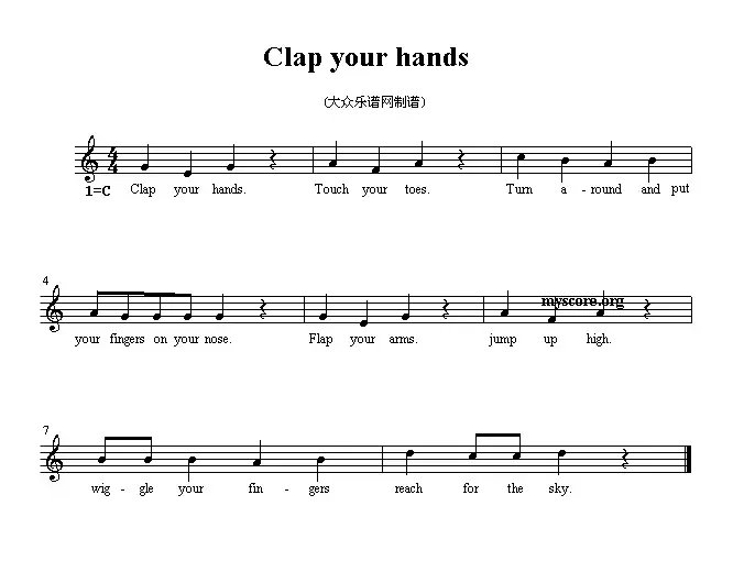 Clap your hands（英文儿歌、五线谱）