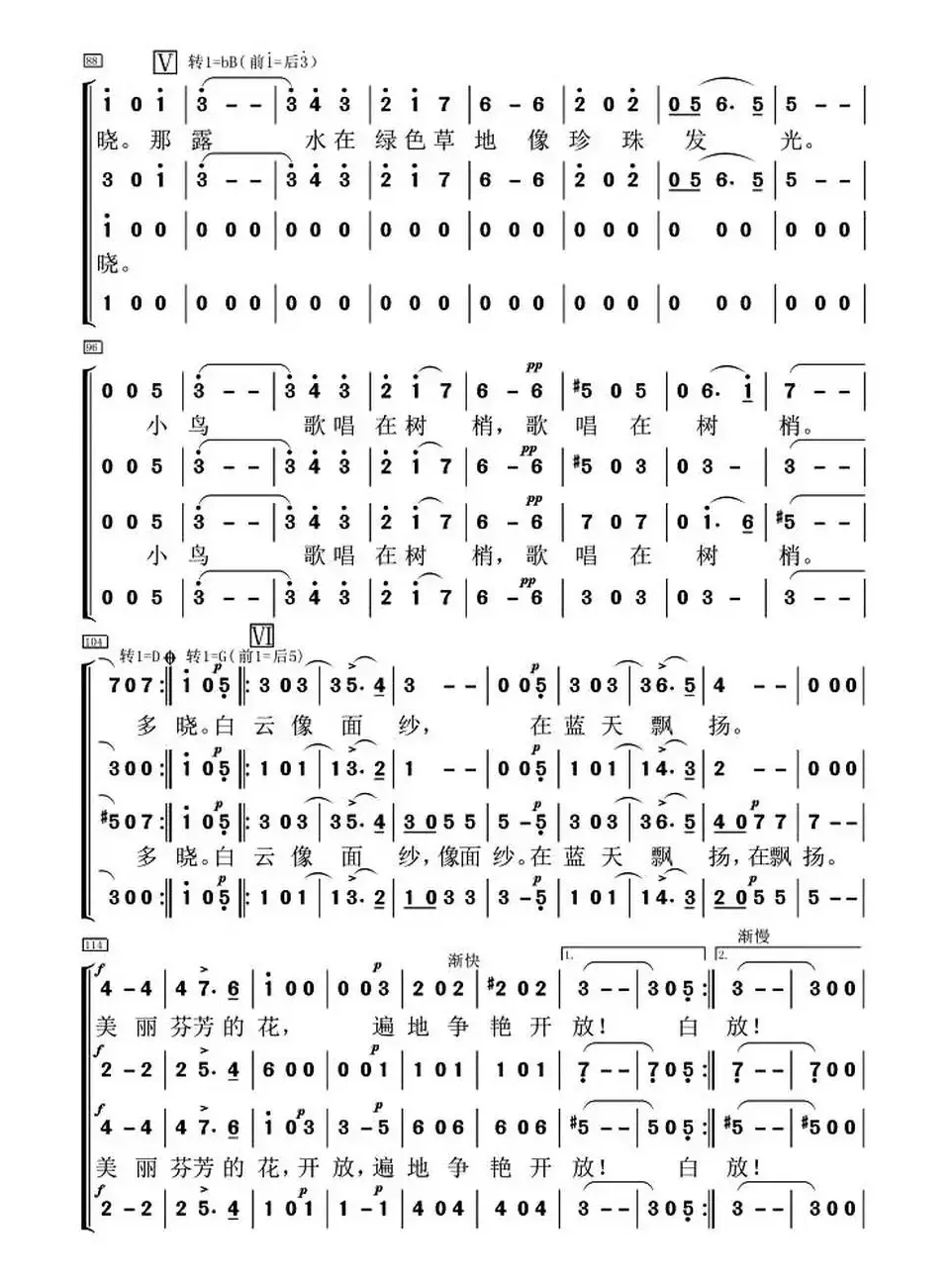 [奥] 蓝色的多瑙河（混声四部合唱、简谱版）